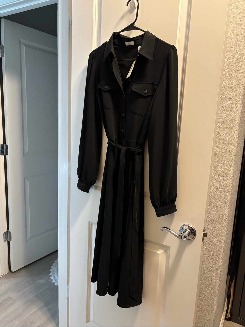 Aritzia Black Long-Sleeve Shirt Dress with Tie Waist